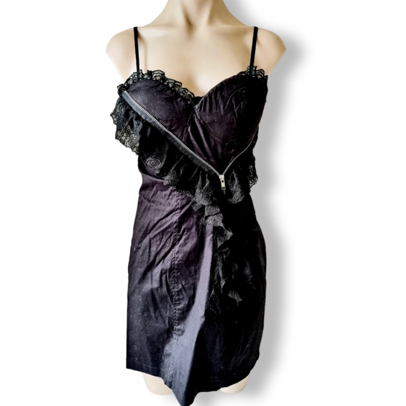 Gothic / grunge vintage 2000's Y2k, black dress with lace trim fits AU 8 10 12 - Picture 4 of 8
